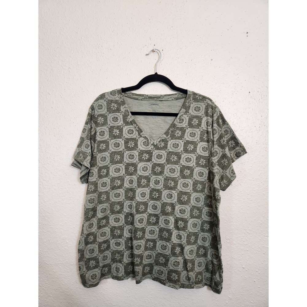 Sonoma Goods For Life Women's Olive Green V-Neck‎ Everyday Tee Shirt Size XXL
